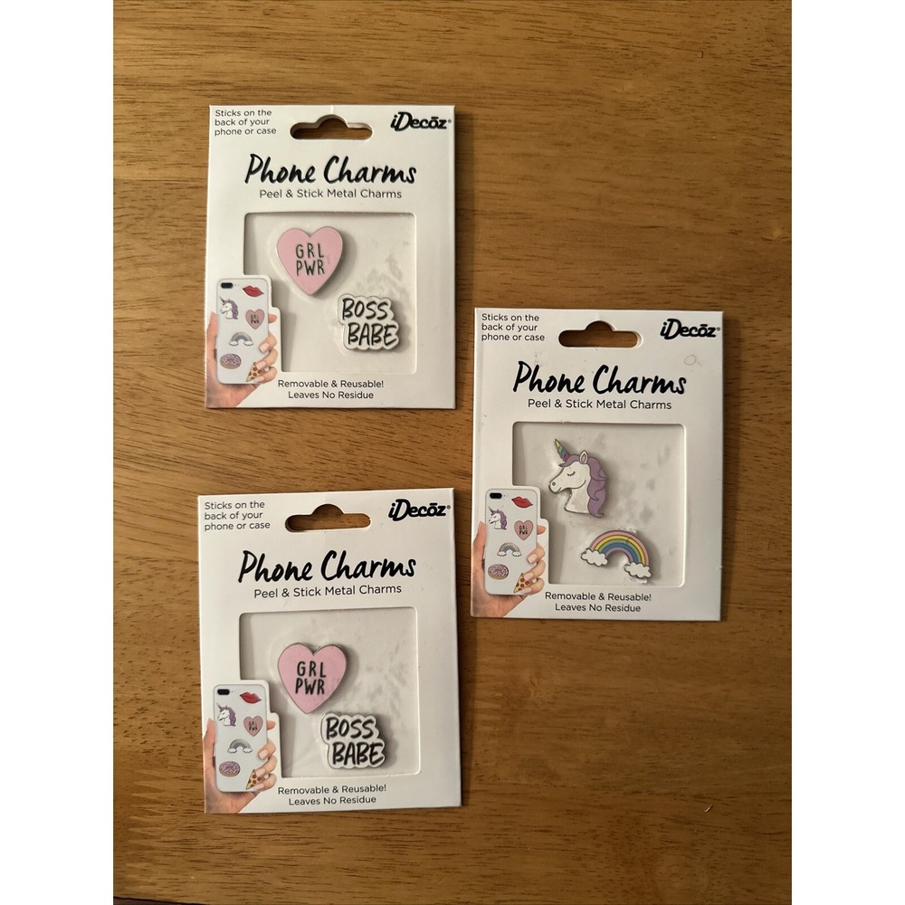 3 Packs Of New In Package iDecoz Phone Charms Peel & Stick Metal Charms Stickers
